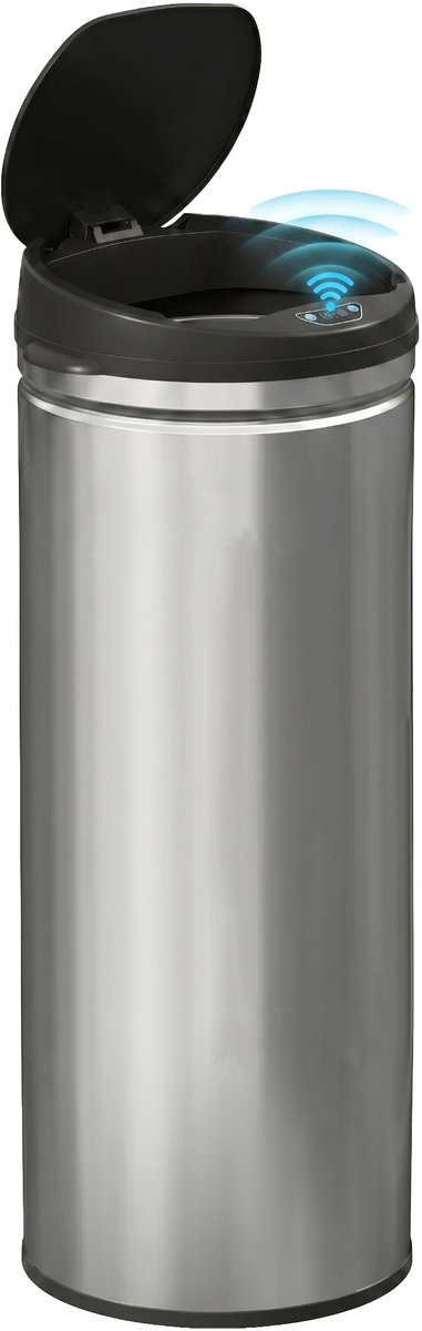 HOMCOM Sensor Prullenbak - Roestvrij Staal - 30,5x30,5x85cm - Zilver