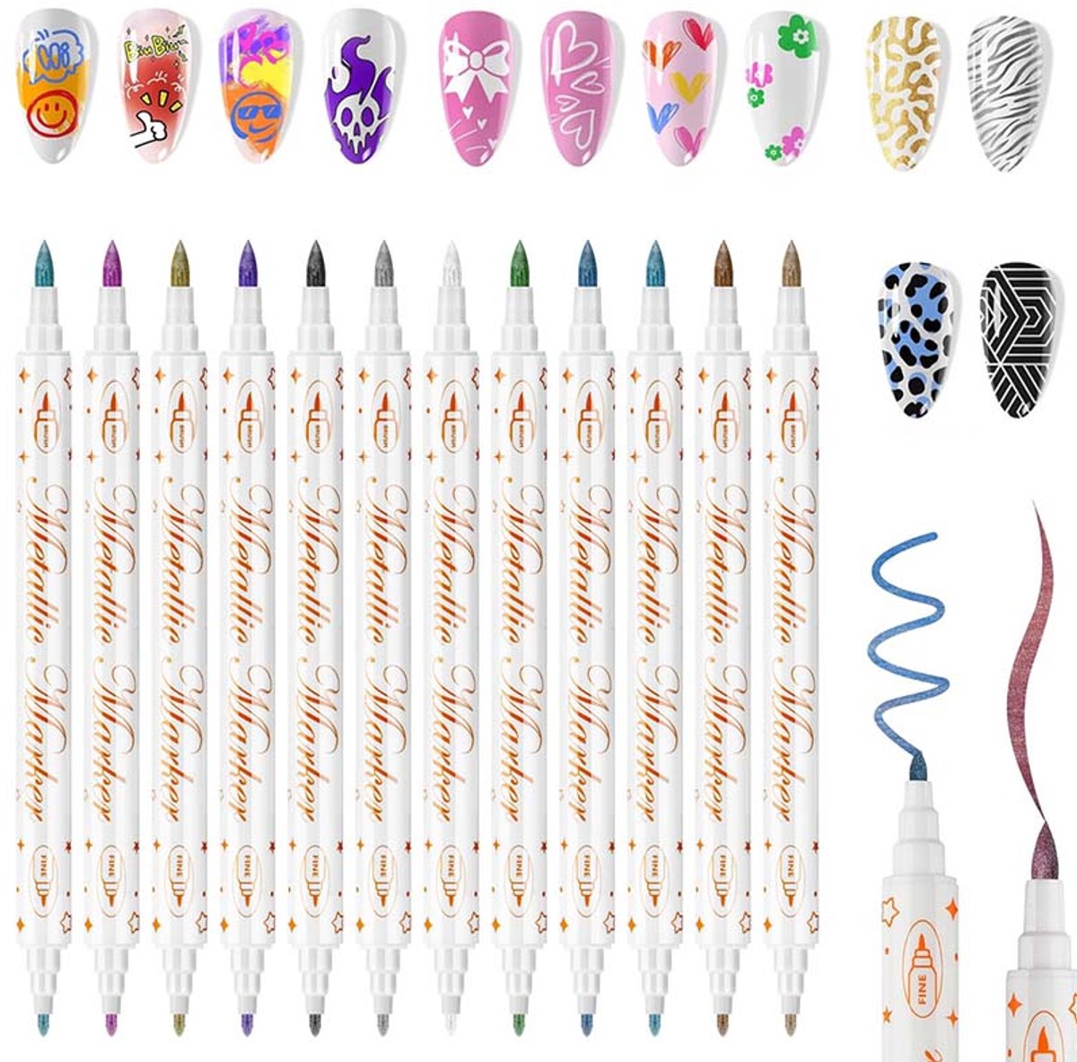 12 Kleuren Nail Pen Set - DIY Nagel Pen - 3D Nagellak Pen - Snel Droge Nagel Marker Pen - Voor DIY Nagel Design - Huis Nagel Tools