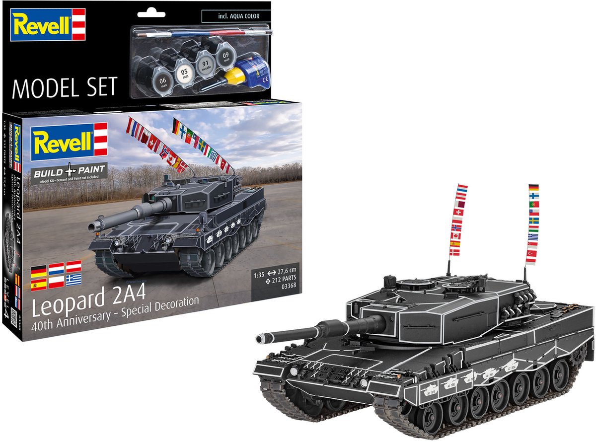Revell Modelbouwpakket Militaire voertuigen - 63368 Leopard 2A4 - 40th Anniversary - Special Decoration - Duitse Tank - Model Set Plastic - 1:35 - Modelbouw