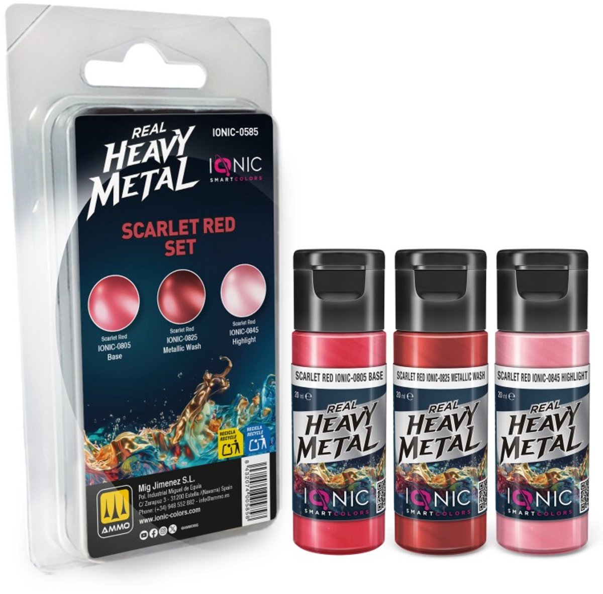 AMMO by Mig Jimenez Hobbyverf Acrylverf - MIG IO0585 Ionic Smart Colors - Real Heavy Metal - Scharlakenrood Kleurenset - Acryl Set 3x20 ml Verf set - 3x 20 ml