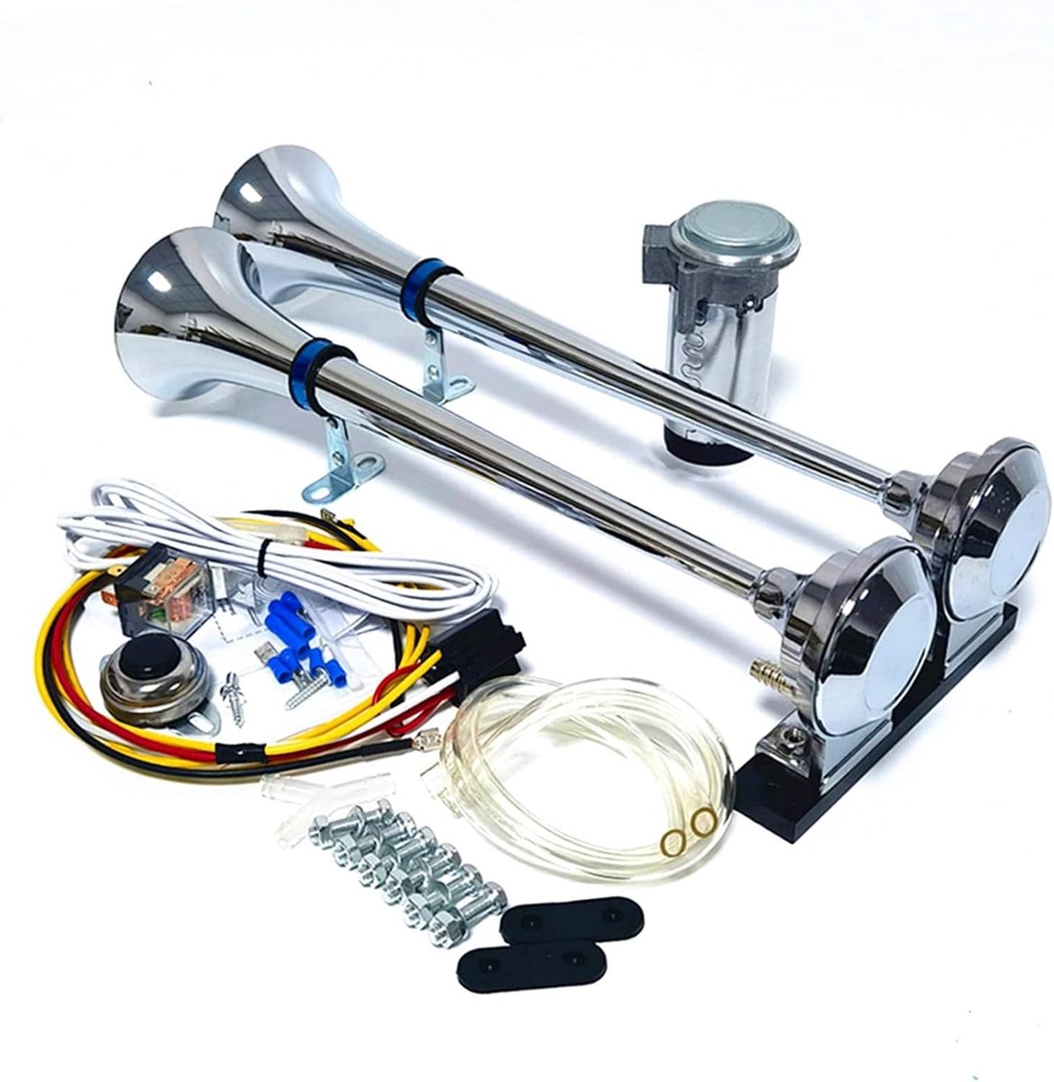 Luchthoorn - Zilver - Dubbele Buis 440mm en 390mm - Verchroomd Zink - Voor Auto, Vrachtwagen en SUV