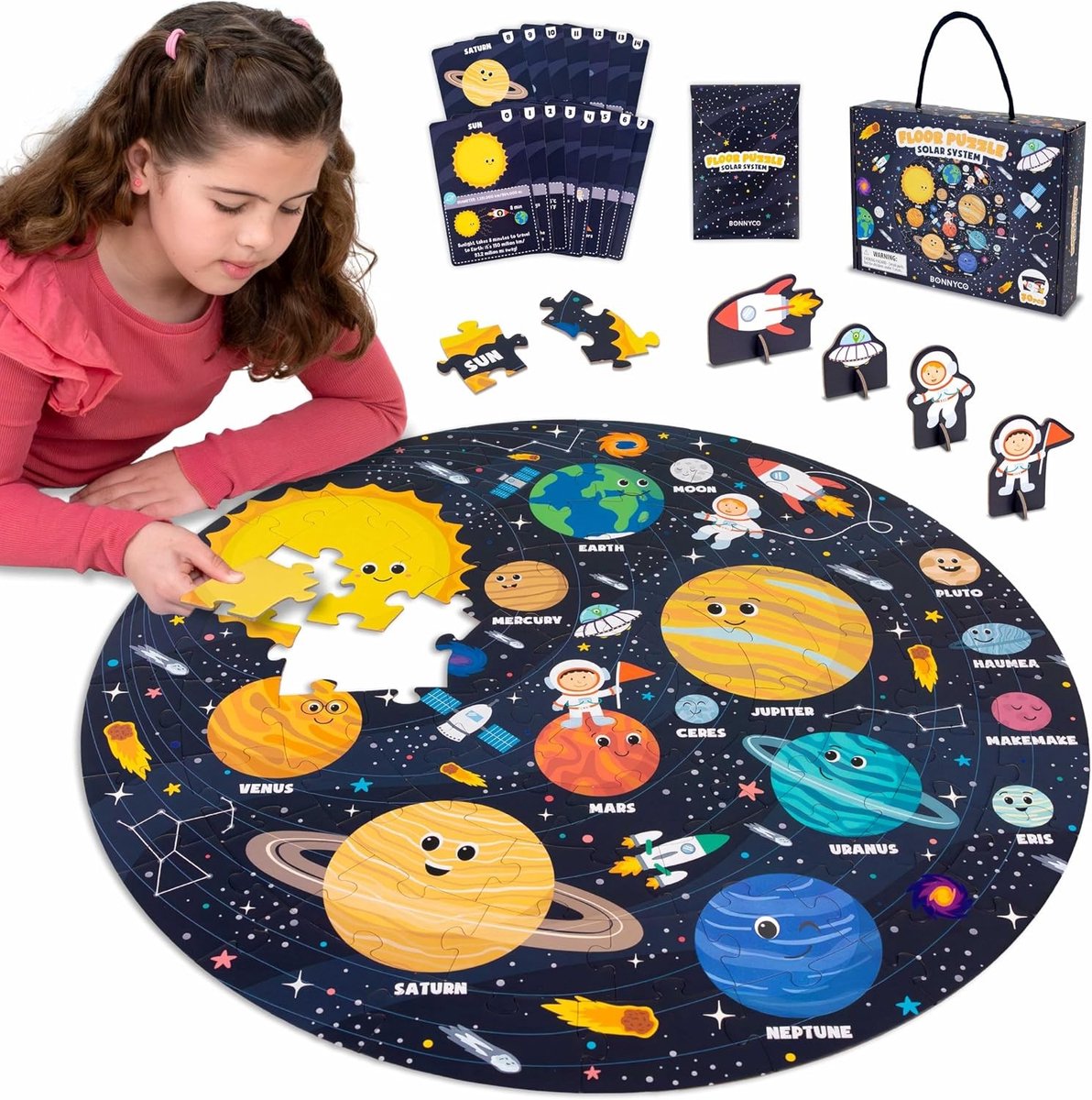 Voerpuzzel voor kat - Ronde Vloerpuzzel - 58 x 58 cm - Educatief Karton met Zonnestelsel - Voor Kinderen