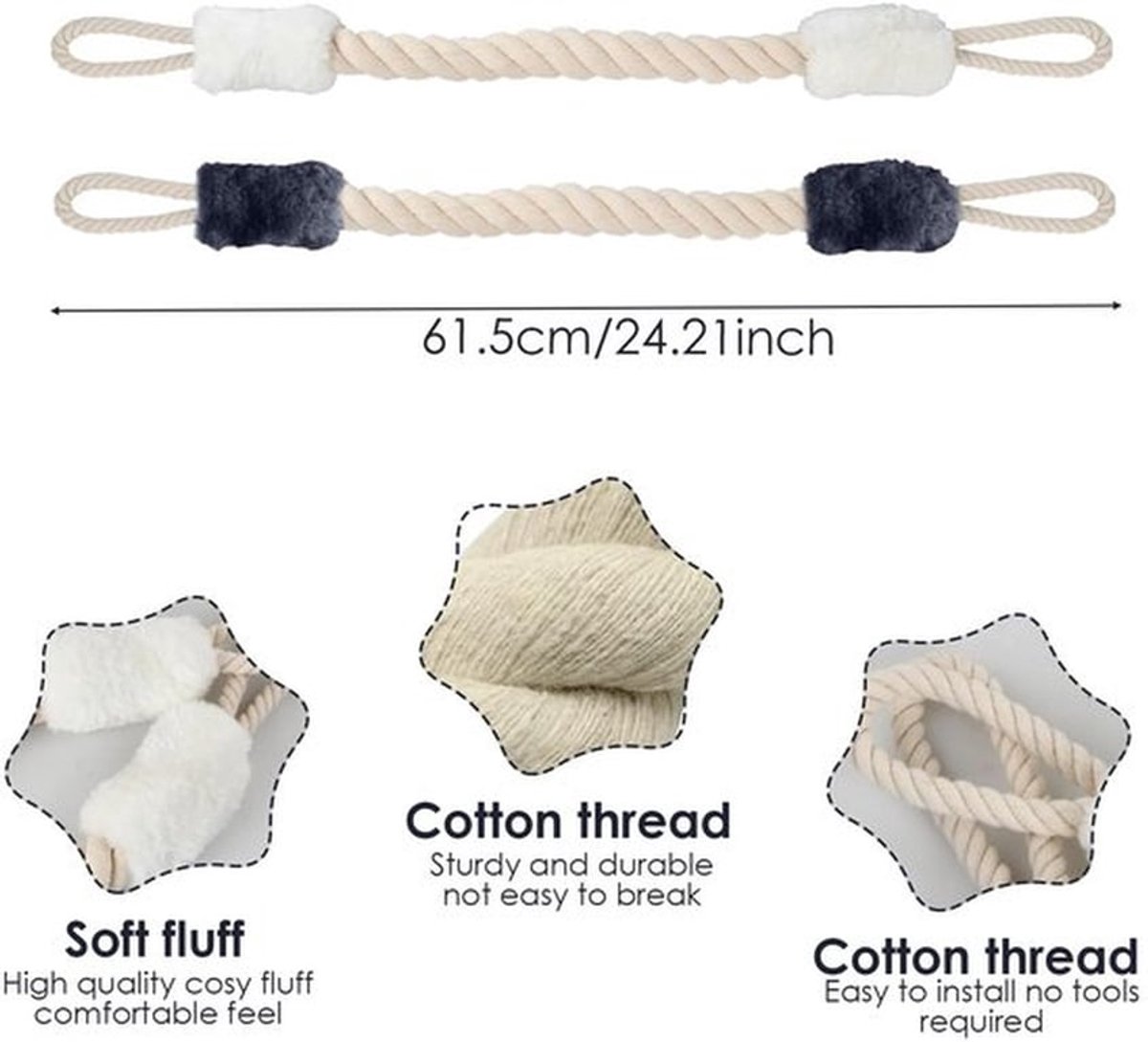 Deurkabel 60 cm - Deurstopper - Veiligheid voor Kinderen - Bescherming voor Huisdieren - Set van 2 - Duurzaam Katoen/Polyester - Deurstoppers