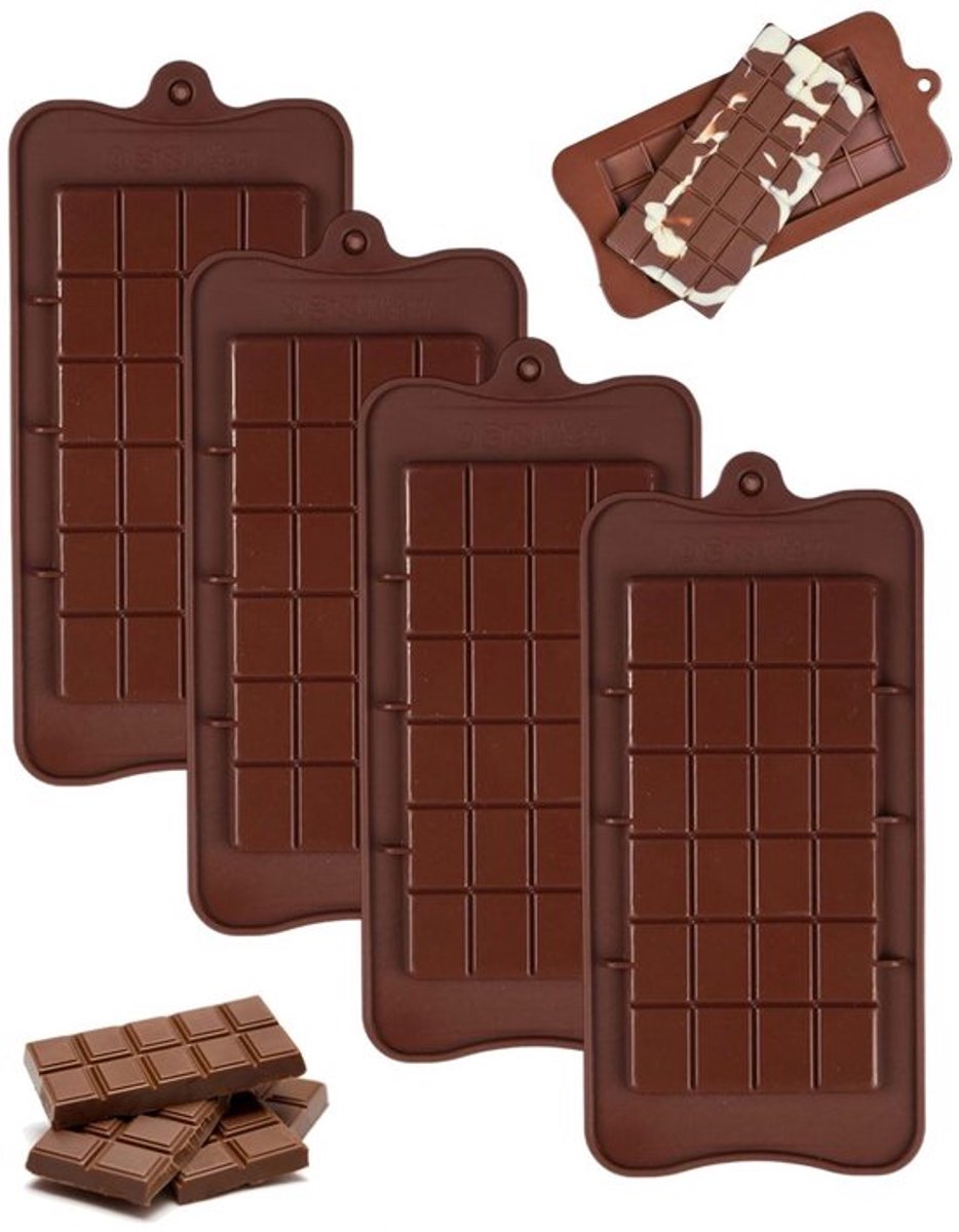 Chocoladevorm 4 Stuks - Siliconen Mal - Antiaanbaklaag - Voedselveilige Materialen - Duurzaam - Temperatuurbestendig - Makkelijk Schoon te Maken