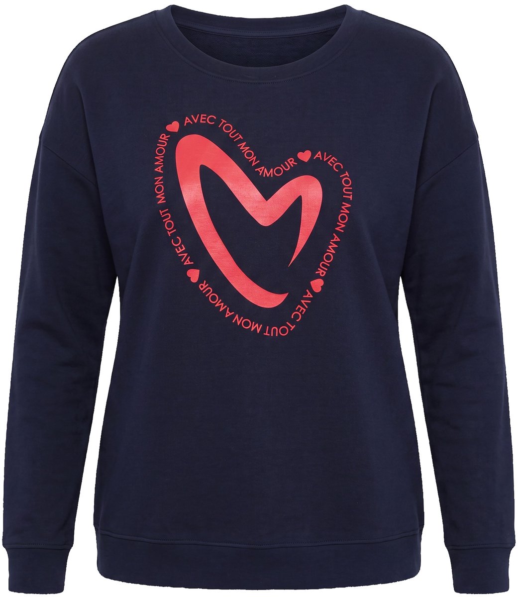 MIAMODA - Dames - Sweatshirt boxy fit hartje lange mouwen - Donkermarine - Maat 46
