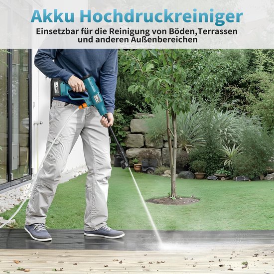 Accu hogedrukreiniger draadloos 60 bar met 6 meter slang multifunctionele sproeier 18V batterij aansluiting — afbeelding 2