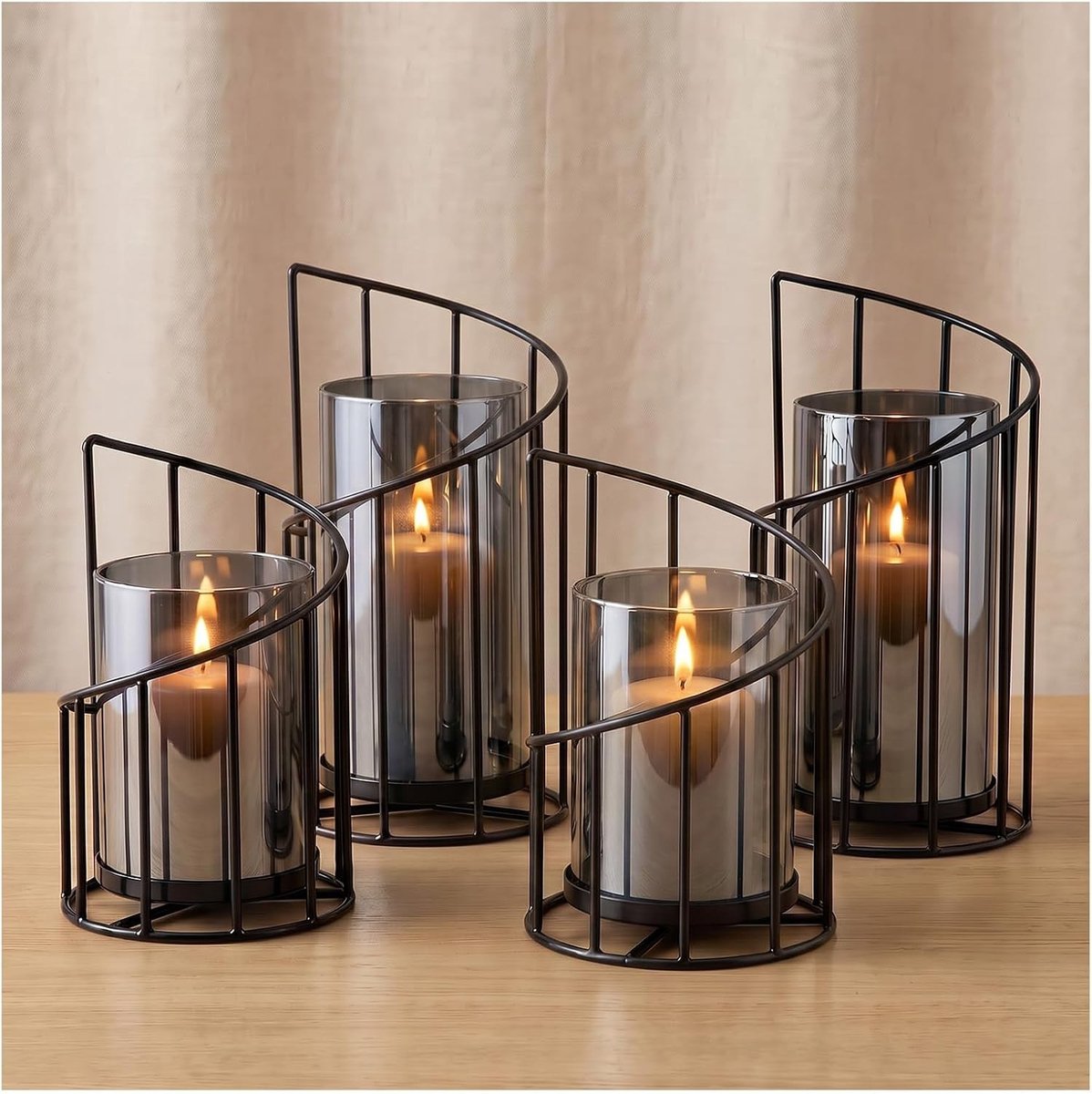 Windlicht van glas - Zwart - Kandelaar - Decoratief voor binnen en buiten