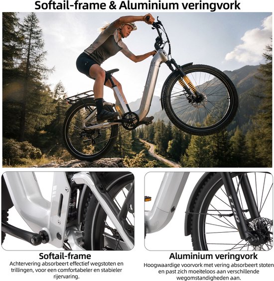 TTGO E-SUVO Elektrische Fiets - 250W Motor - 48V 15Ah Accu - 100-120 km Bereik - 27.5" × 2.4" Banden - Hydraulische Schijfremmen - Shimano 7s - Zilver van TTGO — afbeelding 5