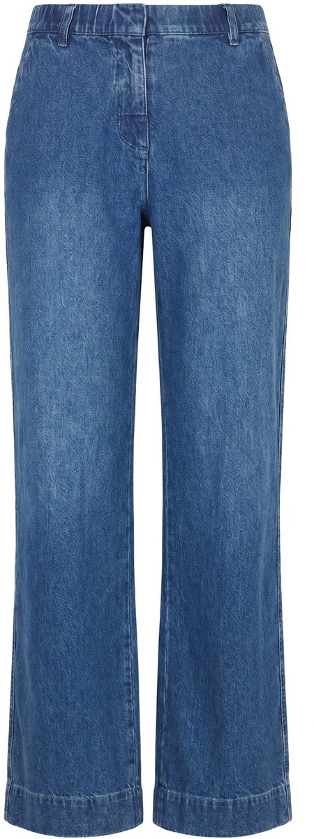 Ulla Popken - Dames - Mary jeans persplooi wijde rechte pijpen - Middenblauwe denim - Maat 31