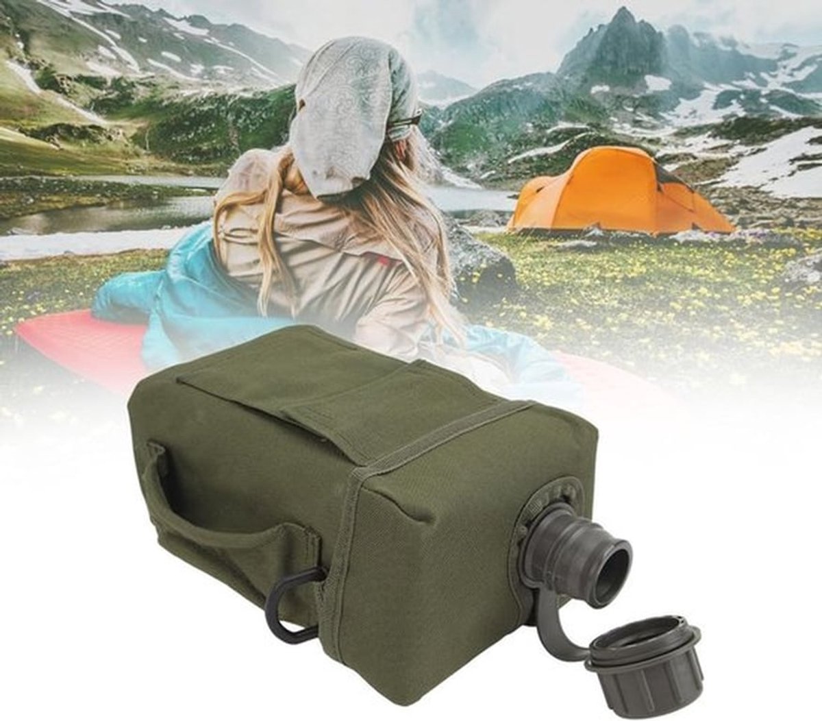 Isolerende Waterfles van 2L, Lekvrije Drinkfles voor Outdoor Activiteiten, Ideaal voor Fietsen en Wandelen, Thermosfles in Army Groen