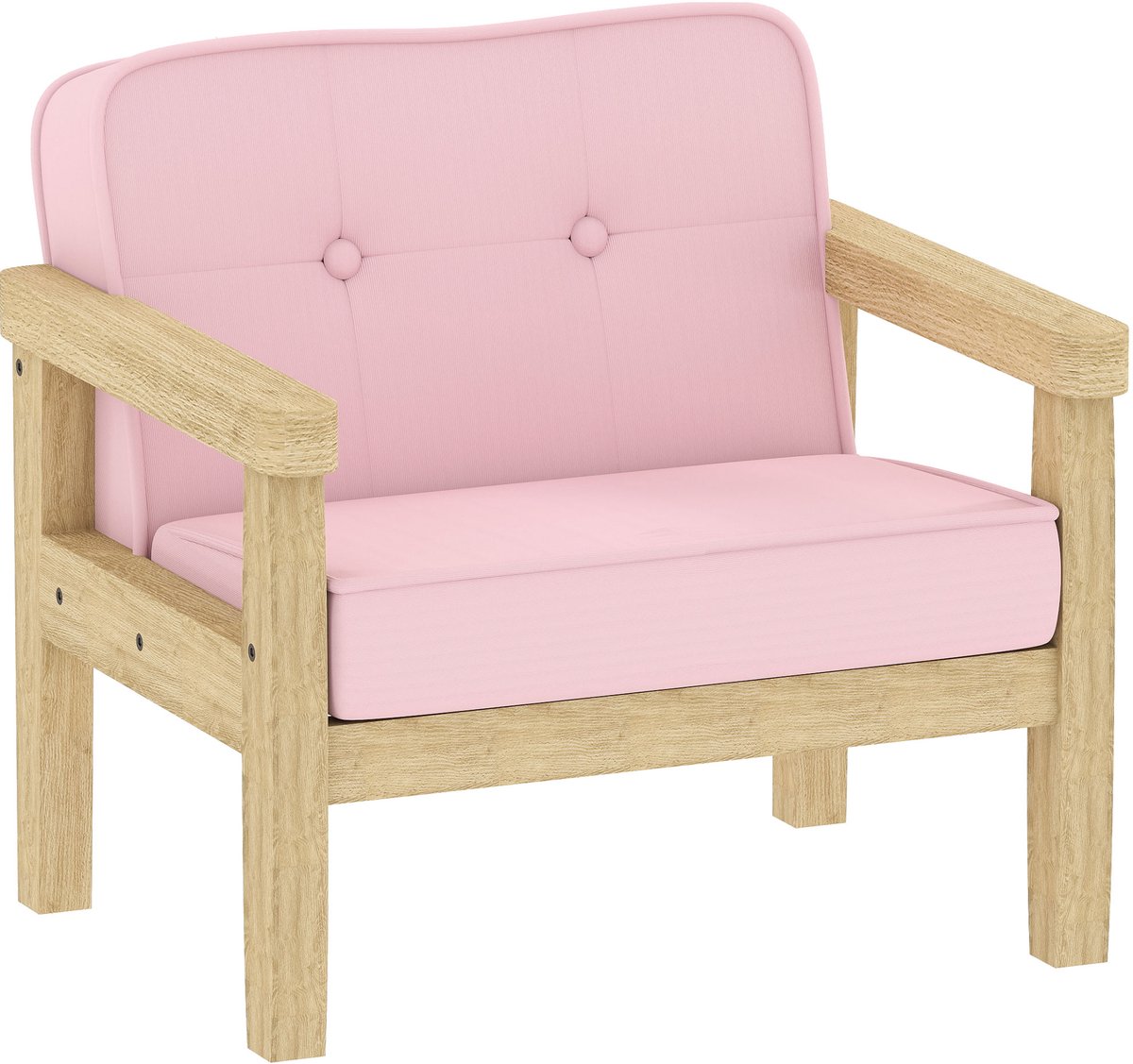 Kinderfauteuil/bank met ribfluwelen look - massief houten poten - schuimkussen - kinderstoel voor kinderkamer/speelkamer - 46 - 5 x 44 x 45 cm - voor kinderen van 3 - 8 jaar - roze