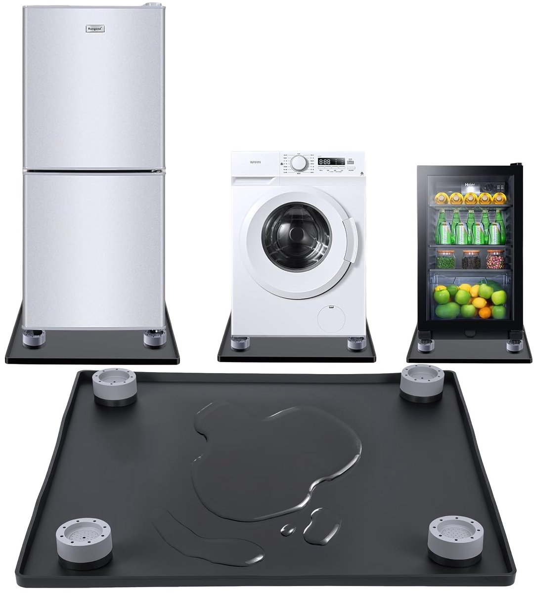 Namajunas - Wasmachine lekbak 60x60 cm - 4 Trillingsdempers wasmachine - Siliconen opvangbak - Opvangbak tegen lekkage - Lekbescherming, badkuip voor wasmachines, drogers, vaatwassers, koelkasten, airconditioners - Trillingsmat - Voetjes Droger