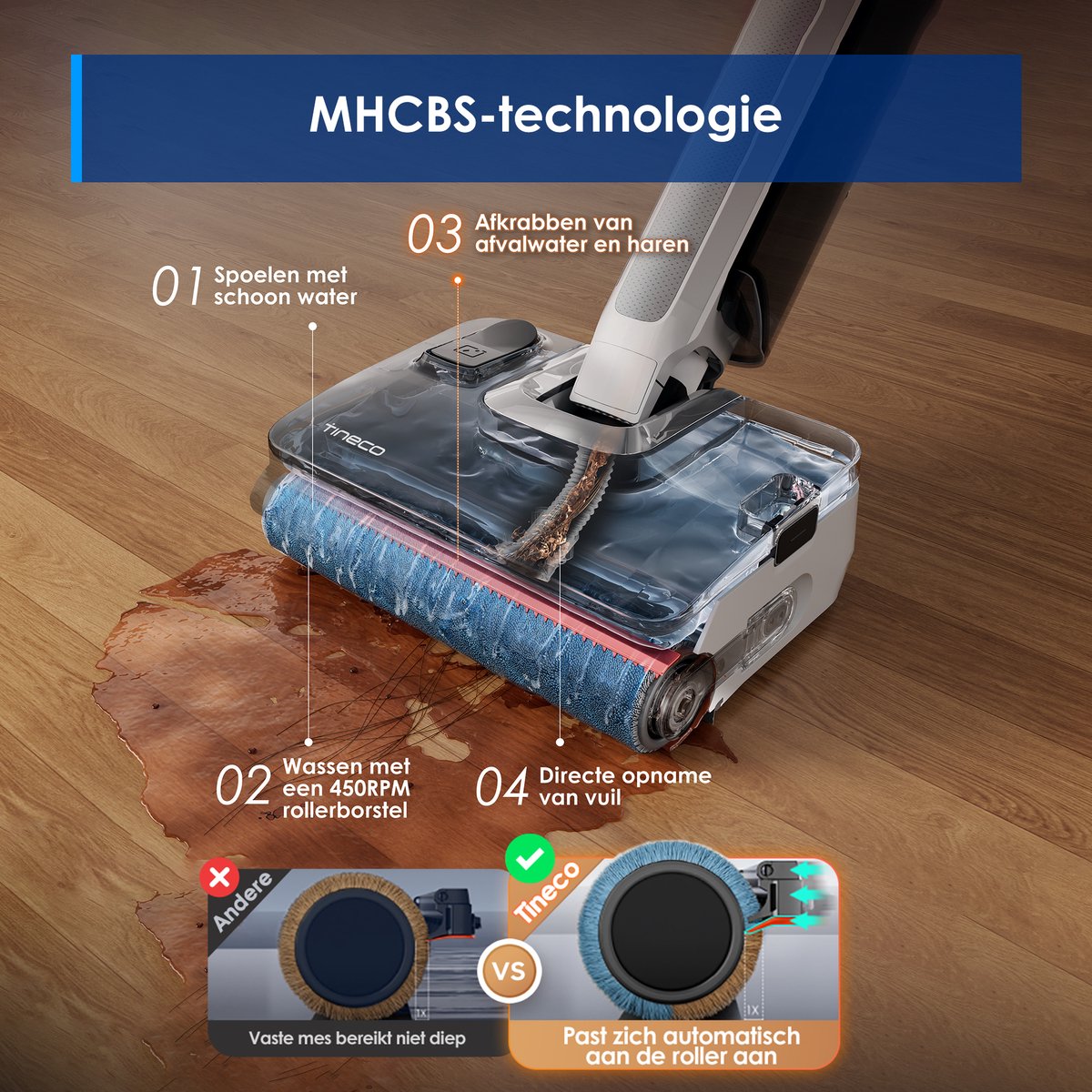 Tineco FLOOR ONE i7 Fold Premium - Nat en droog stofzuiger en dweil - 22.000 Pa Zuigkracht - Anti-Hair Tangling - 180° Vouwbare buis - Geluidsarm & hete lucht 85°C snelle droogtijd - 50 minuten accu - Lichtgewicht – foto 6
