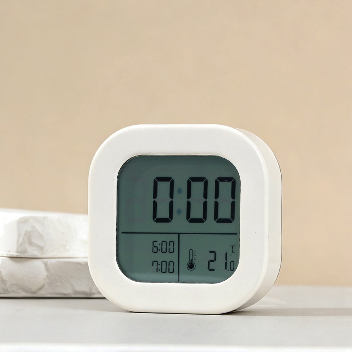 Vierkante digitale wekker - Dubbel alarm, temperatuurweergave -Digitale wekker met timer‑functie, temperatuur‑ en vochtigheidsweergave- DZ2390 (Wit)