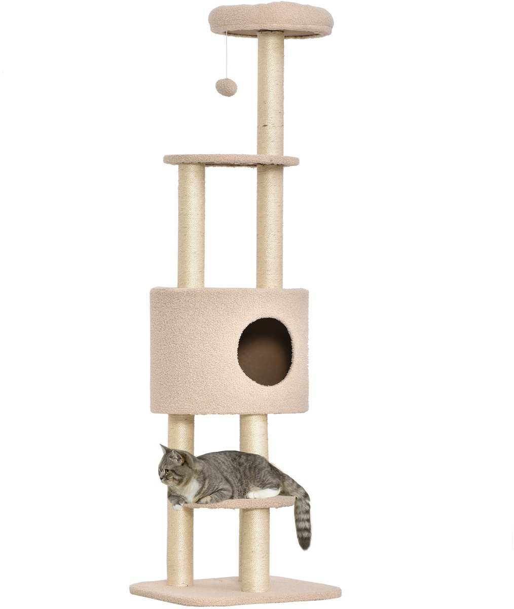 PawHut Cat Tree-Holz-45L x 40B x 148H cm-Beige