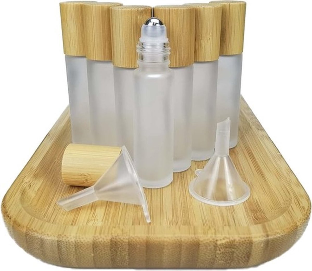 Set van 18 stuks: Frosted glazen rollerflessen van 10 ml met bamboe deksel voor essentiële oliën, perfect voor aromatherapie en DIY mengsels