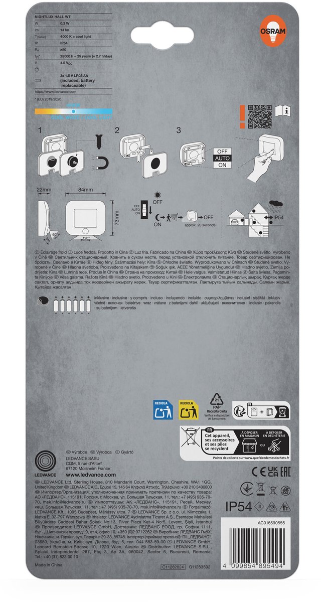 OSRAM nachtlamp wit, bewegingssensor, op batterijen, koel wit, 4000 K, polycarbonaat (PC), levensduur 25.000 u van Osram — afbeelding 3