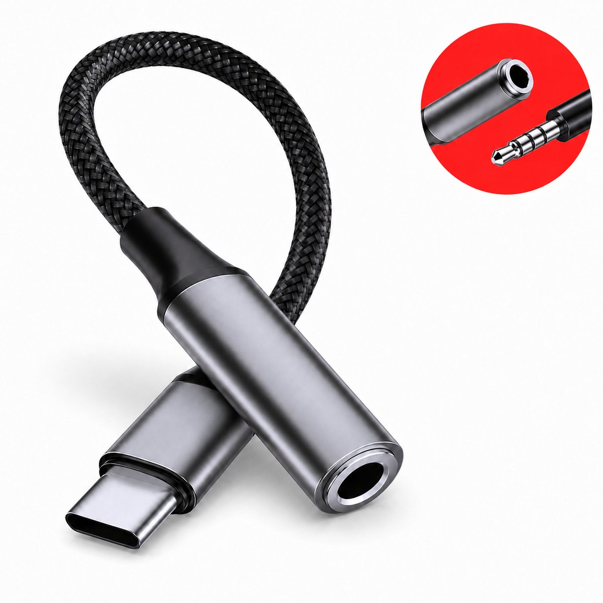 USB-C naar 3.5mm Jack Adapter - USB-C naar Aux Audio Adapter - DAC Chip - Koptelefoon en Oortjes Converter - Bedrade Headset Aansluiten - Plug & Play - Compact en Draagbaar - Zwart