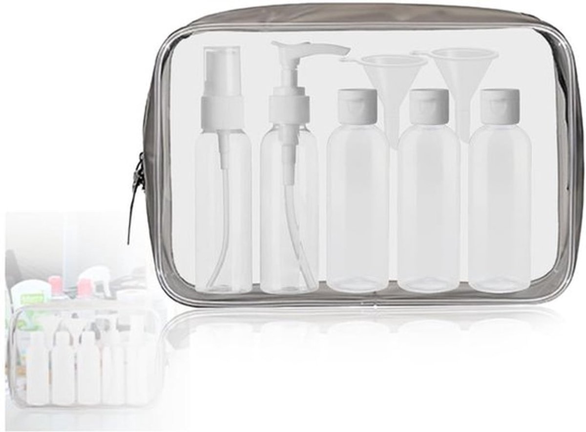 Toilettas Reisflessenset - Transparante Opbergtas - Lekvrije Toilettas - 5 Stuks - Reiscosmetica - Handige Houder - Reisflessen