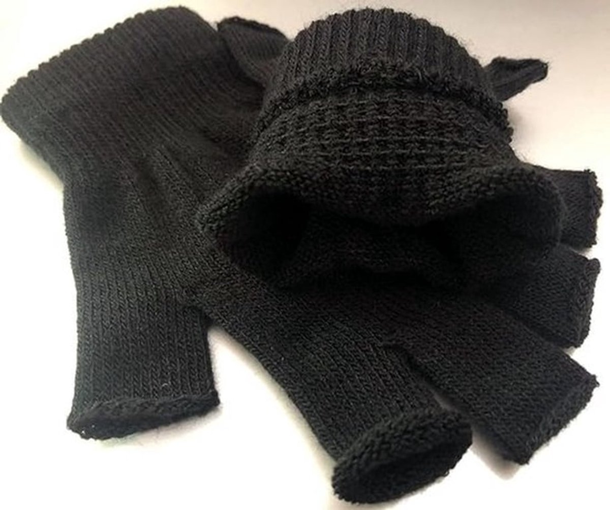 Winterhandschoenen Vingerloos - Gebreide Handschoenen - Warm en Rekbaar - Voor Mannen/Vrouwen - 2 Paar Zwart - Huidvriendelijk Materiaal - Vingerloze Handschoenen