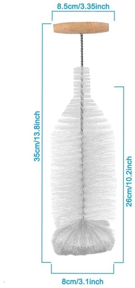 Flessenborstel 35 cm - Roestvrij Staal - Nylon - Krasvrij - Voor Glazen Flessen - Inclusief 1 Stuk - Voor Verborgen Hoeken - Flessenreiniger