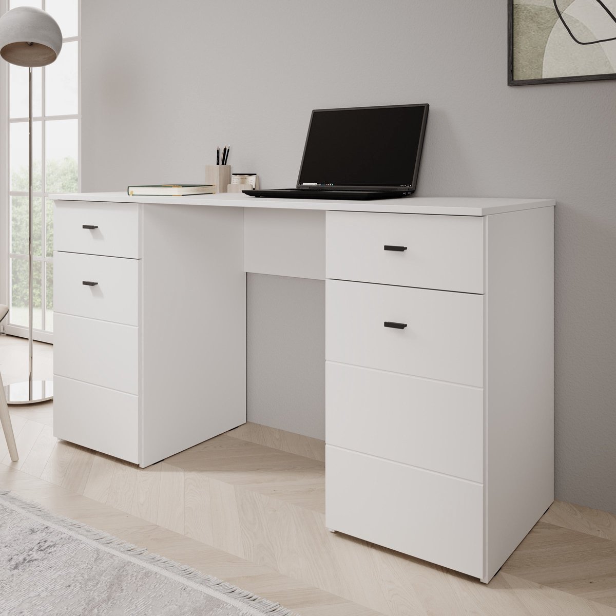 Meubella - Kano - Bureau - Wit - 140x50x77 cm
