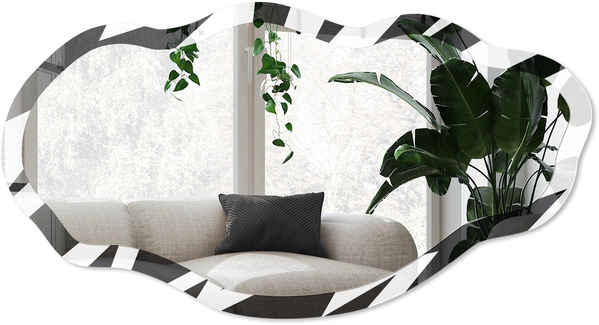 Wallfluent Dynamisch Patroon Spiegel - Zwart Elegante Rechthoekige Wandspiegel - Organische Spiegel - Woonkamer, Kantoor, Hal - Geometrisch - 45x90 cm - Totale afmeting 52x97 cm