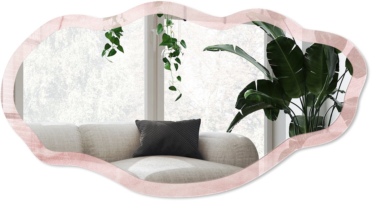 Wallfluent Roze Weefpatroon Spiegel - Roze Elegante Rechthoekige Wandspiegel - Organische Spiegel - Slaapkamer, Woonkamer, Kledingkast - Klassiek - 45x90 cm - Totale afmeting 52x97 cm