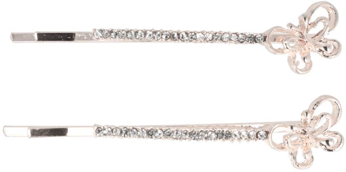 Haarsoires Haarspeld schuifspeldjes 6cm - Vlinder - Strass - Zilver - Set van 2 - Haarklem - Haarclip - Haaraccessoires voor Dames & Kinderen - Hair Clip - Decoratieve Haaraccessoire