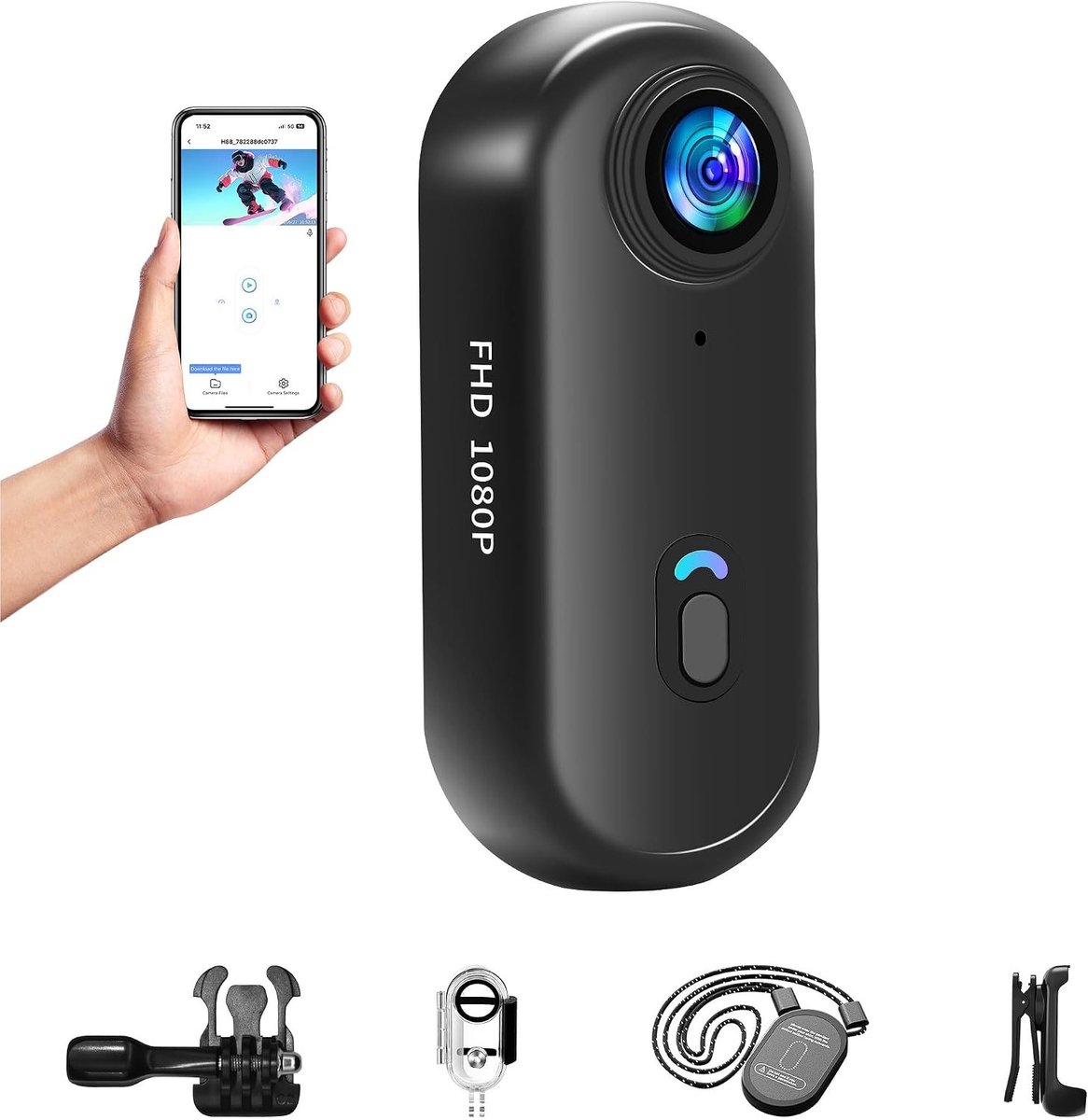 Verborgen camera - Zwart - Mini formaat - Waterdichte 1080p actiecamera met magnetische bevestiging - Voor outdoor en sport