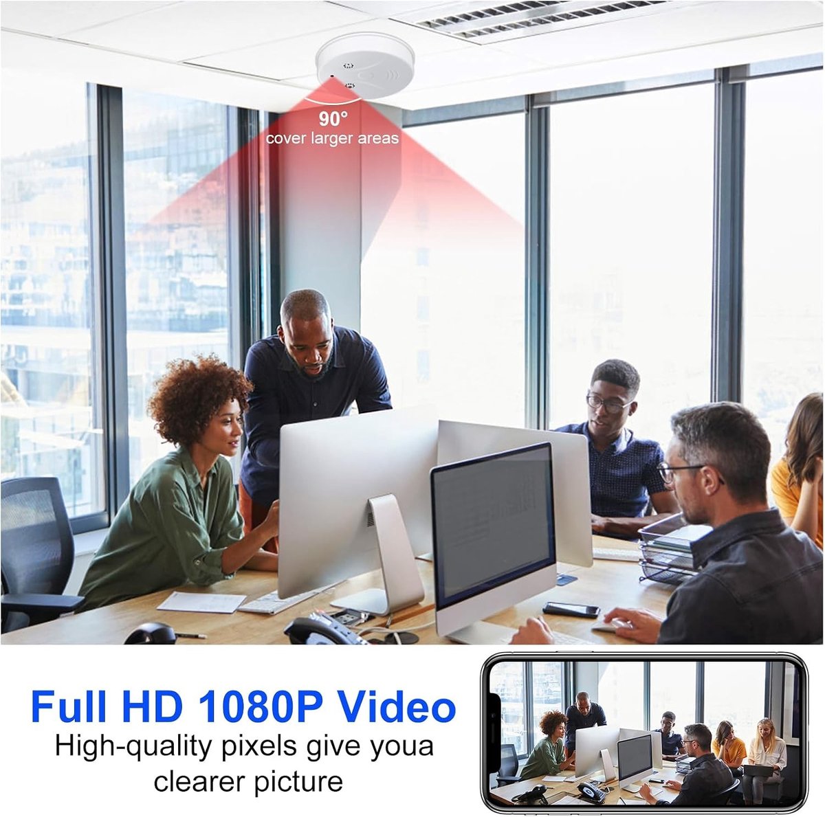 Verborgen camera - Wit - 1080p Mini WiFi Spionagecamera in Rookmelderbehuizing - Voor Thuis en Kantoor