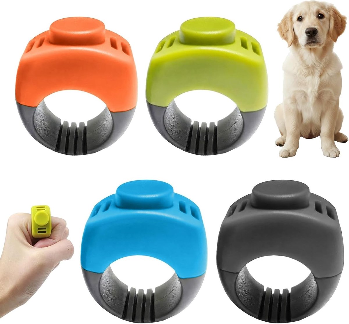 Ultrasoon hondenfluitje - Set van 4 vingerringclickers - 19 mm en 21 mm - Kunststof met roestvrijstalen veer - Voor honden, katten en paarden