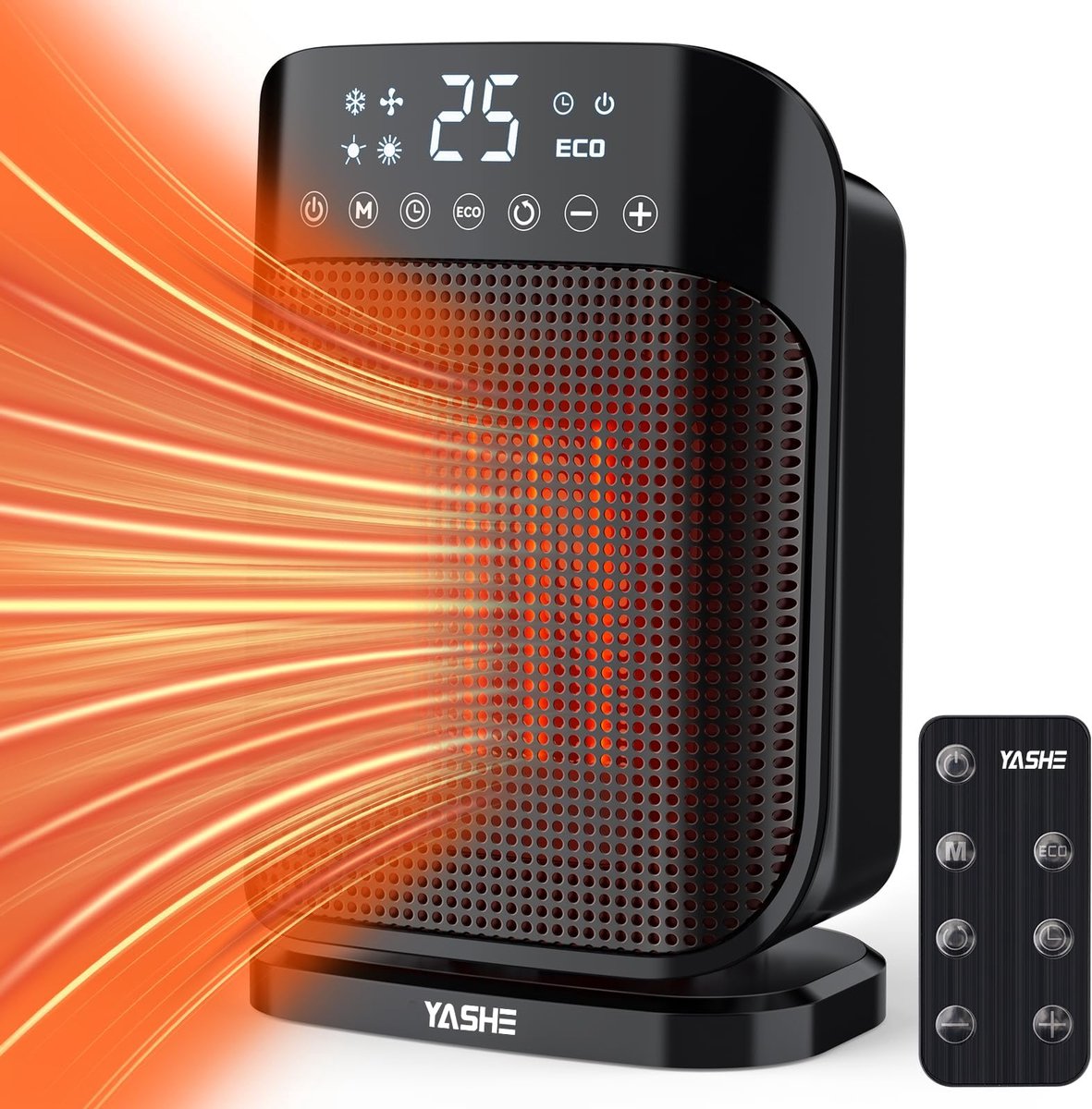 YASHE ventilatorkachel - 1800 W - ECO - 75° oscillatie - zwart