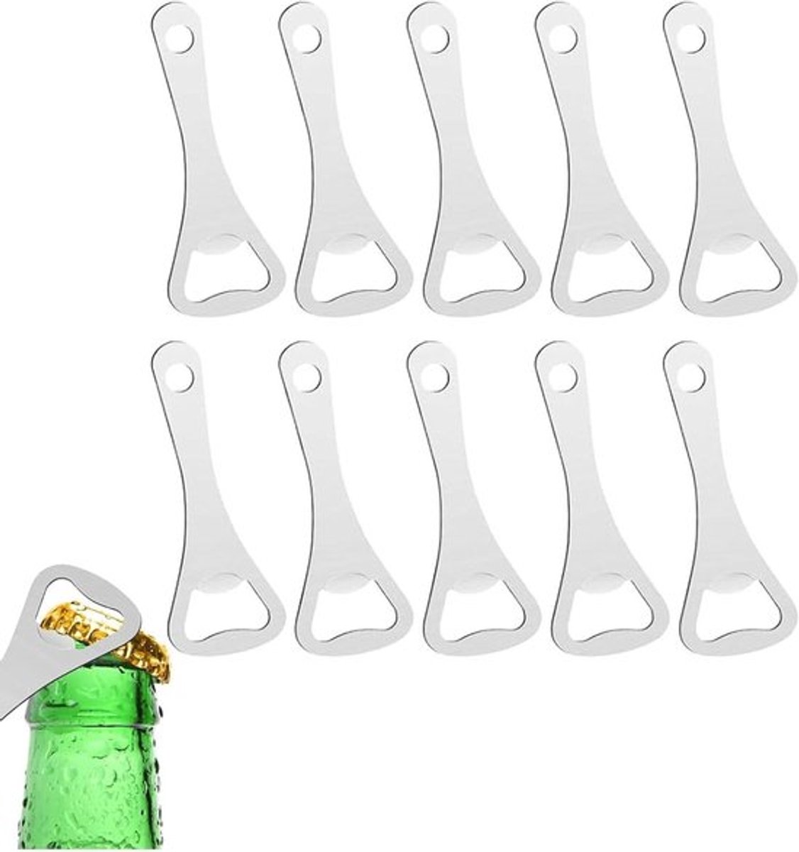 Bieropeners Set van 10 stuks in Roestvrij Staal voor Thuis, Pub en Outdoor - Flesopener, Barkeeper, Bierkurkentrekker