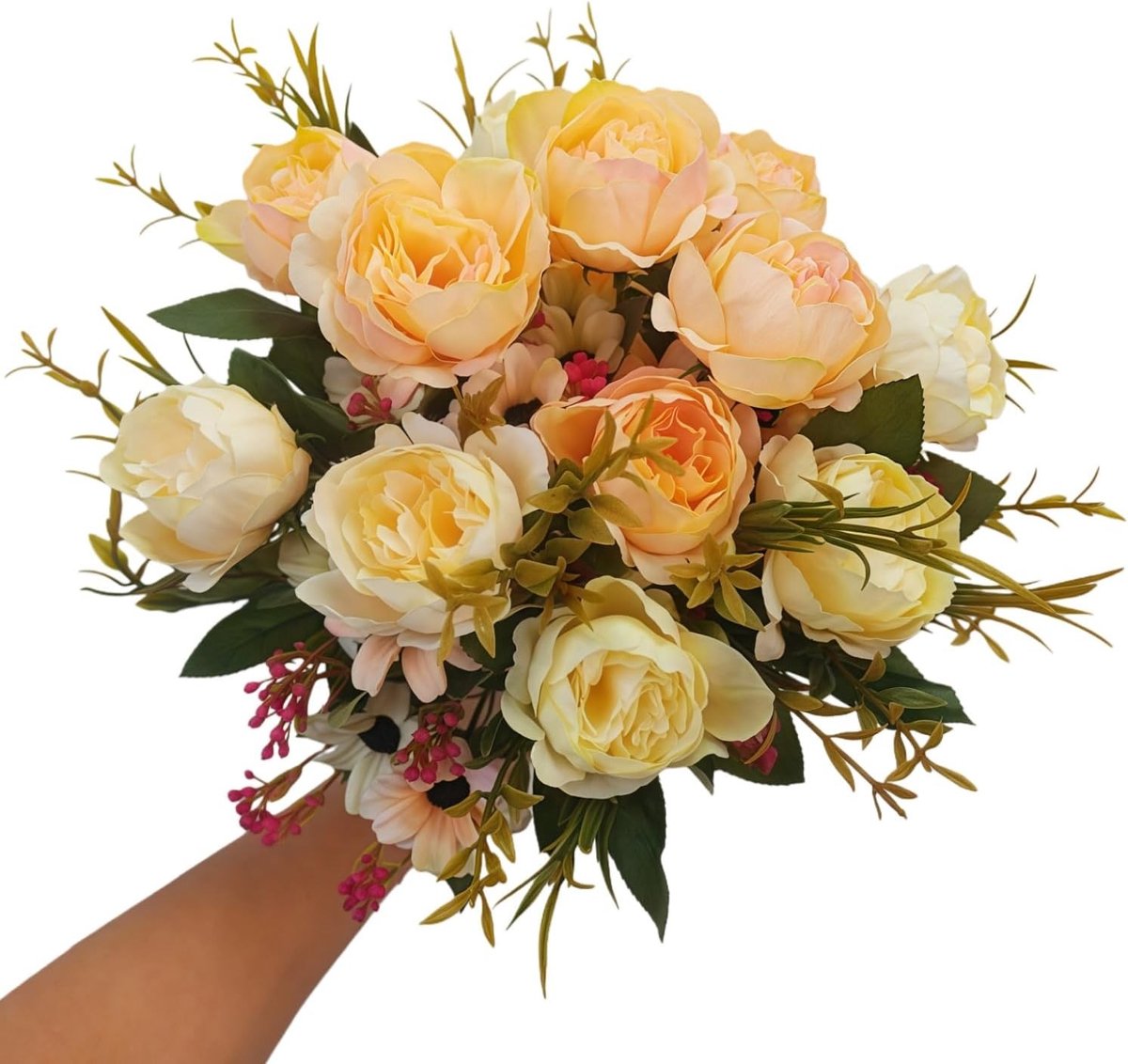 Kunstmatige Pioenrozen Boeket van Zijde, Neppioen Bloemen voor Thuisdecoratie, Bruiloft en Feestelijke Tafeldecoraties (3, Champagne)
