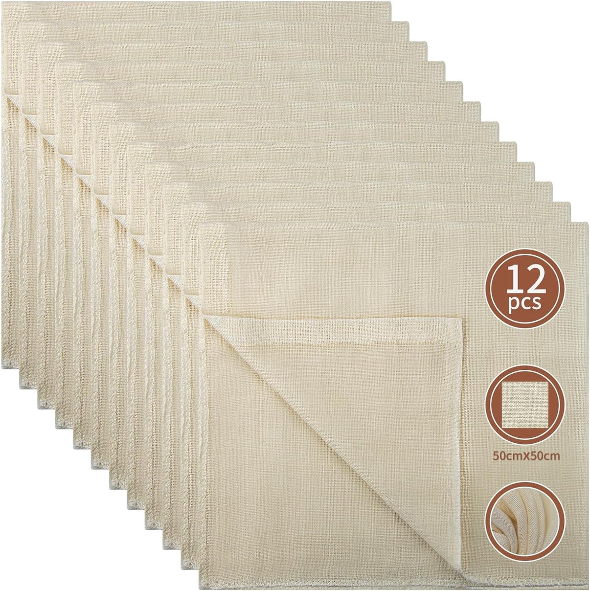 12 Stuks Katoenen Kaasdoek 50 x 50 cm Herbruikbare Doek voor Voedsel Filtratie, Brood Bakken en Notenmelk Sieve Katoen Filterdoek