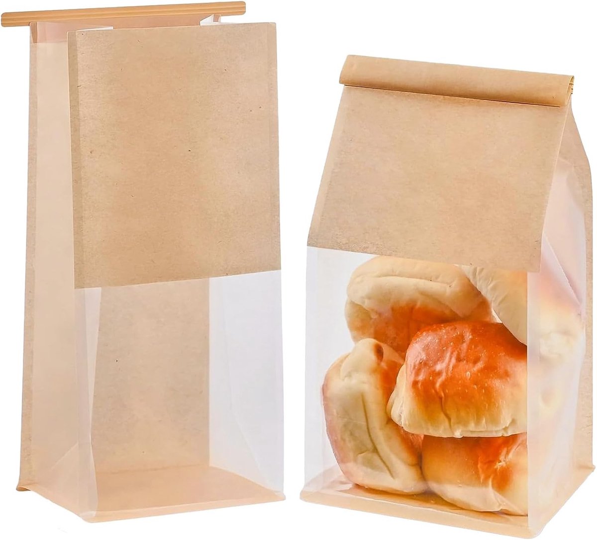 Kraft Papieren Broodzakken met Venster - 30 Stuks, 13x28+10cm, Ideaal voor Toast en Zelfgebakken Brood, Oliebestendig en Geschikt voor Voedselopslag