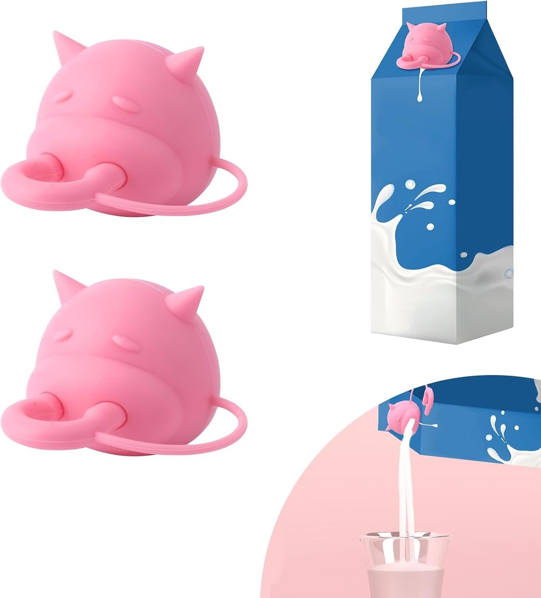Leuke en Levensbestendige Siliconen Deksel voor Melkpakken - 2 Stuks, Lekvrije Melkuitloop en Creatief Cadeau voor Melkliefhebbers