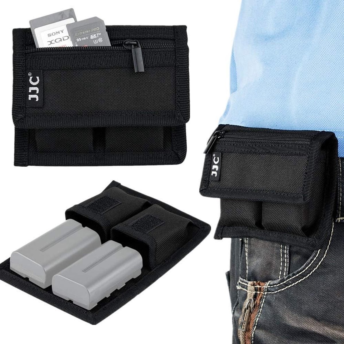 Georganiseerde Geheugenkaarthouder voor SD, SDHC, XQD en Micro SD Kaarten met Ruimte voor 2 Camera Accu's voor Canon, Sony, Fujifilm en Nikon