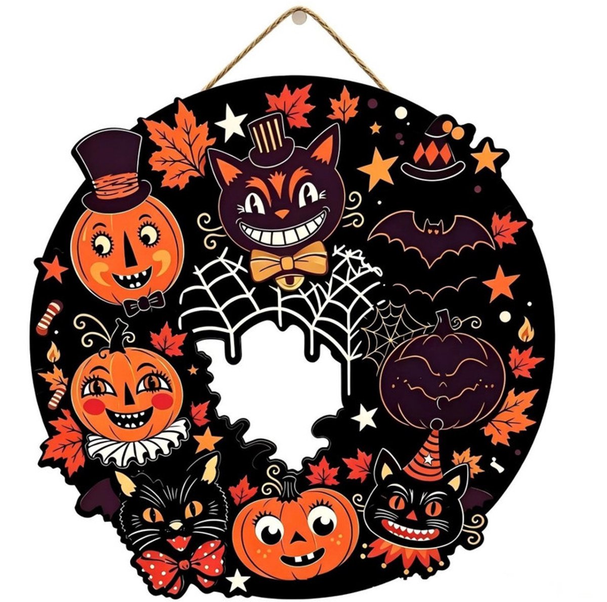 Huisnummer-20*20*0,5cm-Halloween decoratie-feest houten ophangingen-met spookvleermuis pompoen en andere patronen-bord huisnummer-houten hanger-Halloween voordeur hanger-houten slinger-geschikt voor binnen- en buitenmuurdecoratie op de binnenplaats