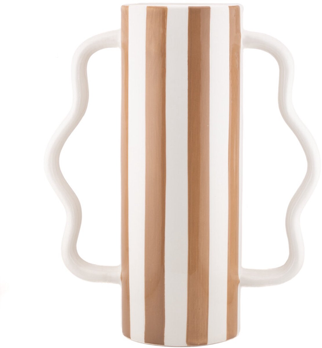 Aardewerk vaas met oren Stripe bruin