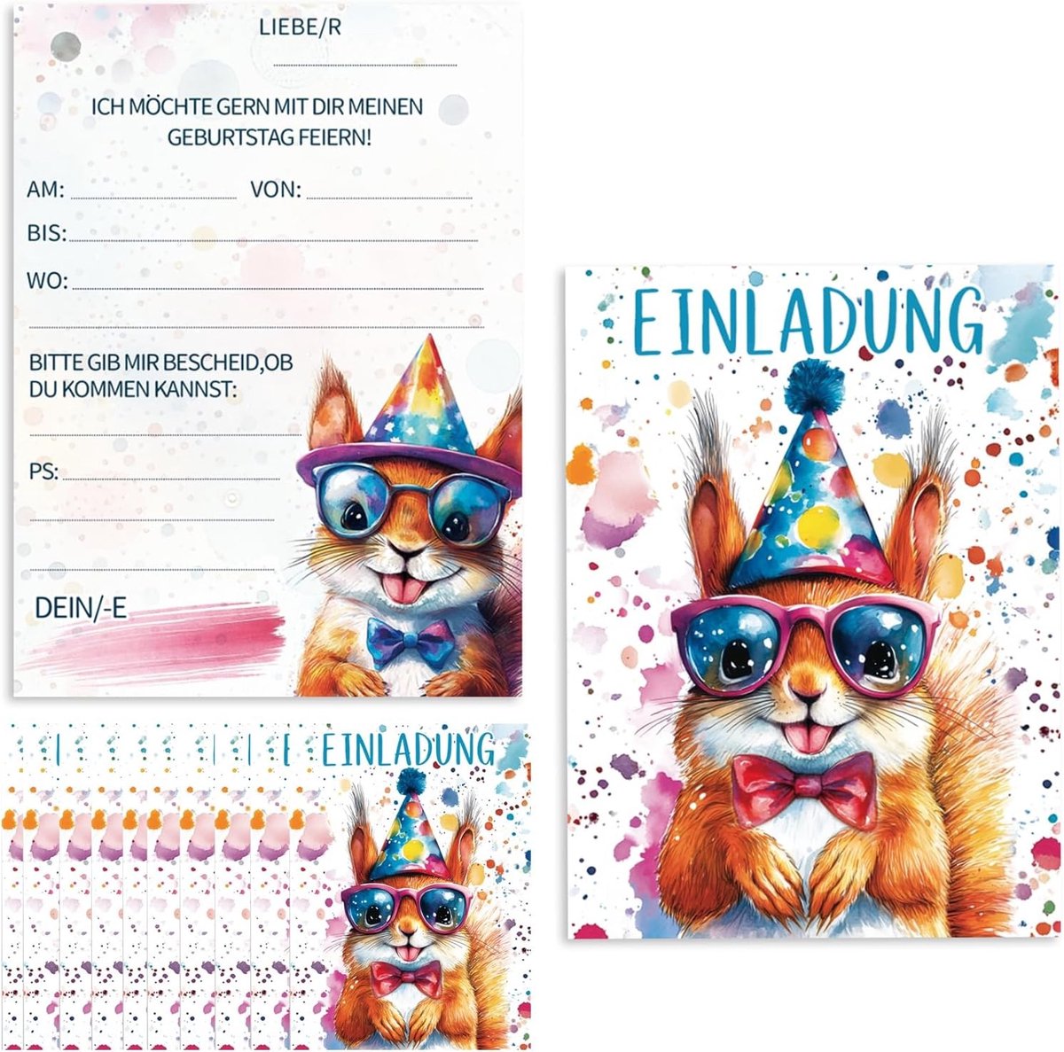 Feestelijke Verjaardagsuitnodigingen voor Kinderen - 12 Dierenuitnodigingen met Enveloppen en Stickers voor Jongens en Meisjes, Perfect voor Feestjes en Vieringen