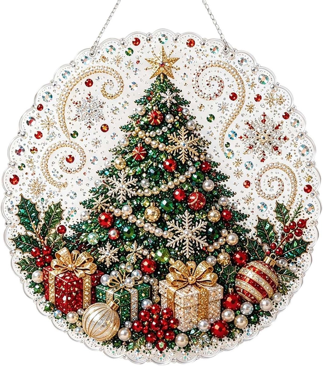 Casalora® Diamond Painting Kersthanger – 5D Acryl Kerstdecoratie – Kerstboom – Enkelzijdige DIY Set met Parels en Diamantjes – Kerstboom Hanger – 25 × 25 cm