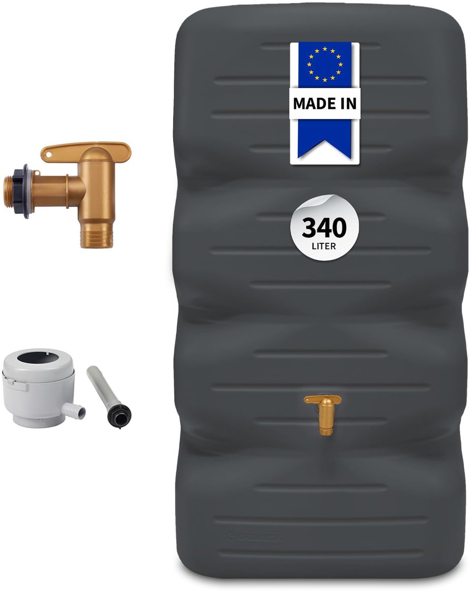 Famanu – Regenton complete set van 340 liter in grafietgrijs, ideaal voor wateropslag en tuinonderhoud