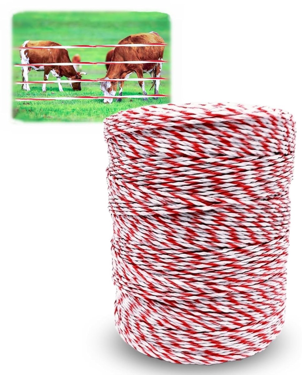 Elektrische Herderstok voor Paarden, RVS Ladder, Hooggeleidend Polyethyleen Draad voor Schapen en Boerderijpaarden (200 Meters, Rood/Wit) - Duurzaam, Weerbestendig en Efficiënt