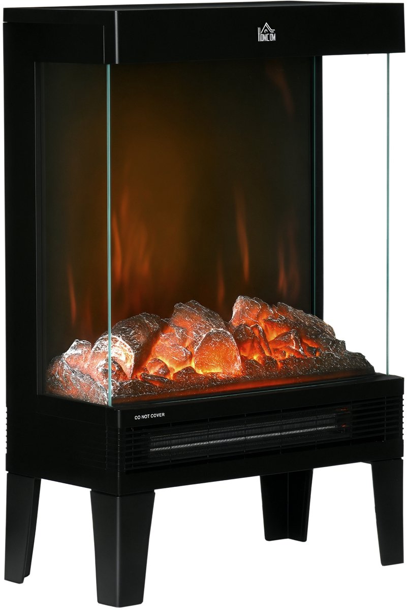 HOMCOM Elektrische openhaard Staal, gehard glas 40,5L x 20B x 62H cm Zwart