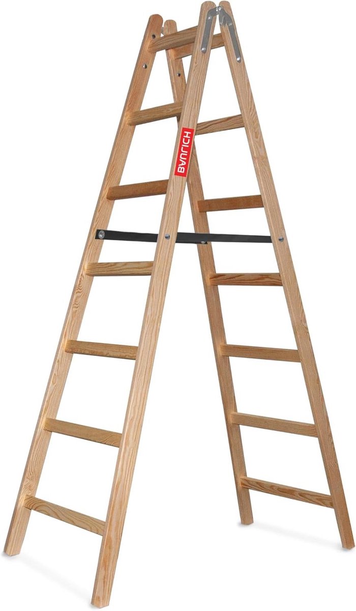 Trapladder Houten Ladder - Stevig Ontwerp - Klus Klaren - Weersbestendig Hout - 7 Treden - Bruin