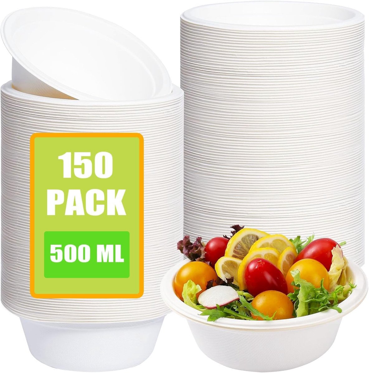 Wegwerp Soepkommen - Wit - 500 ml - Composteerbare Kartonnen Schalen - Voor Feesten en Picknicks