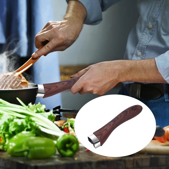 2 Stuks Afneembare Bakelieten Handgrepen voor Pannen, Wokken en Kookgerei (Bruin Hout) — afbeelding 3