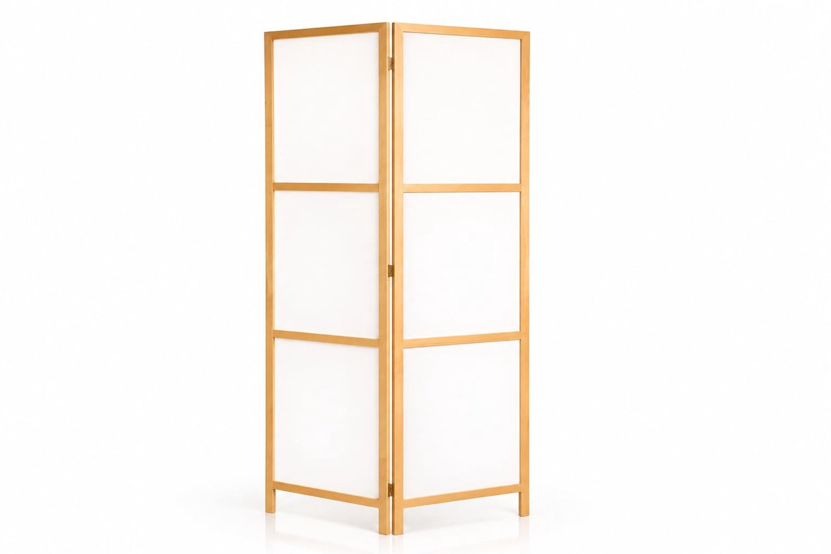 Famanu Houten kamerscherm in wit, Japans minimalistisch design, 2-vleugelig, inklapbaar, 80 x 172 cm, ideaal voor privacy en decoratie